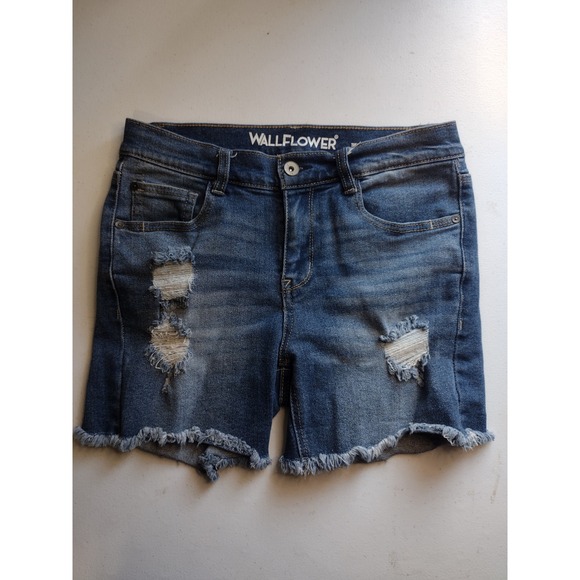 WallFlower Denim Shorts Women's Size 7 Blue Distressed Frayed Hem Casual - Picture 1 of 6